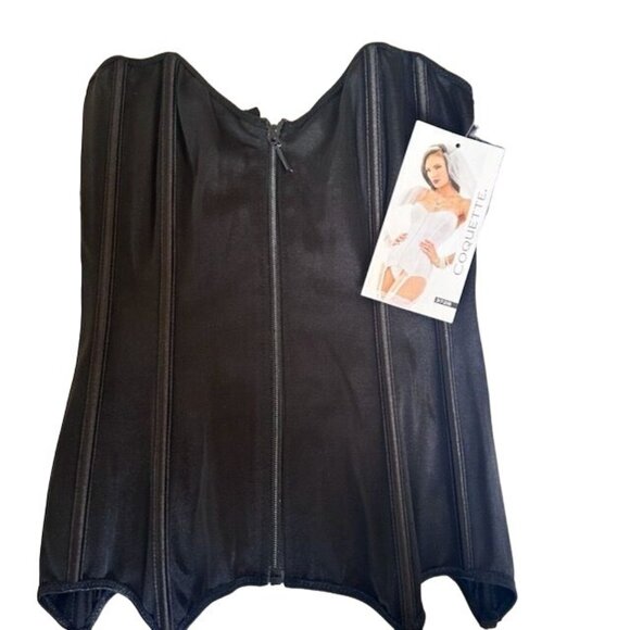 NWT Coquette Black Corset Top With Front Zip & Lace-Up Back Size M - Picture 3 of 10